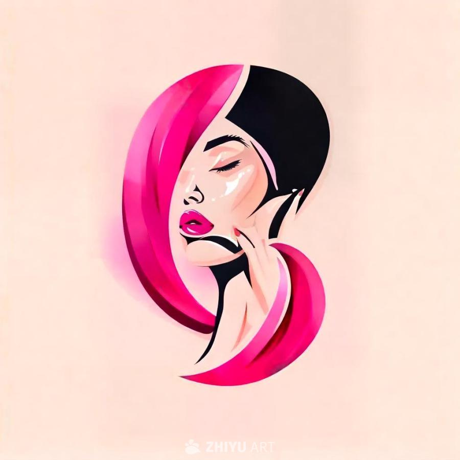 一位女性闭着眼睛，用手触摸脸颊。她有着粉色的嘴唇和