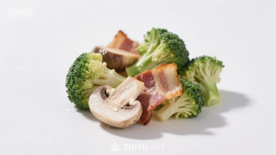 西兰花培根与蘑菇组合