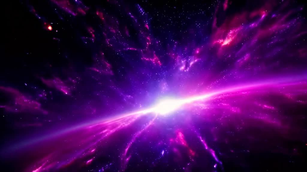 这幅图像展示了一个充满活力的宇宙空间，其中紫色星云与璀璨星辰交相辉映。中心区域散发出耀眼的光芒，周围则是绚烂多彩的星际物质，它们在太空中交织成一幅壮观的画卷。在这片神秘而美丽的宇宙中，我们可以看到恒星诞生、黑洞吞噬物质或是星系碰撞等现象的发生。这些事件不仅揭示了宇宙的演化历程，也为我们提供了深入了解宇宙奥秘的机会。此外，该视频还采用了先进的视觉效果技术，使得画面更加真实、震撼。观众仿佛置身于浩瀚无垠的宇宙之中，感受到无尽的魅力与神奇。总之，这部循环播放的肖像视频以其独特的视角和精美的画面，带领我们领略了宇宙的无穷魅力，令人陶醉不已。