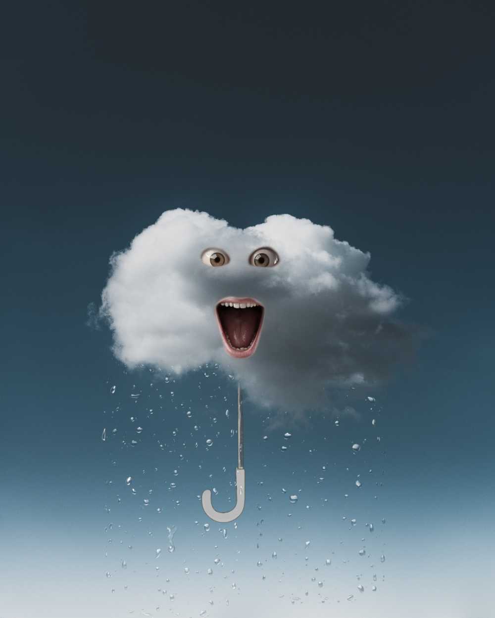 云雨天气伞背景超现实主义多云微笑眼睛幻想