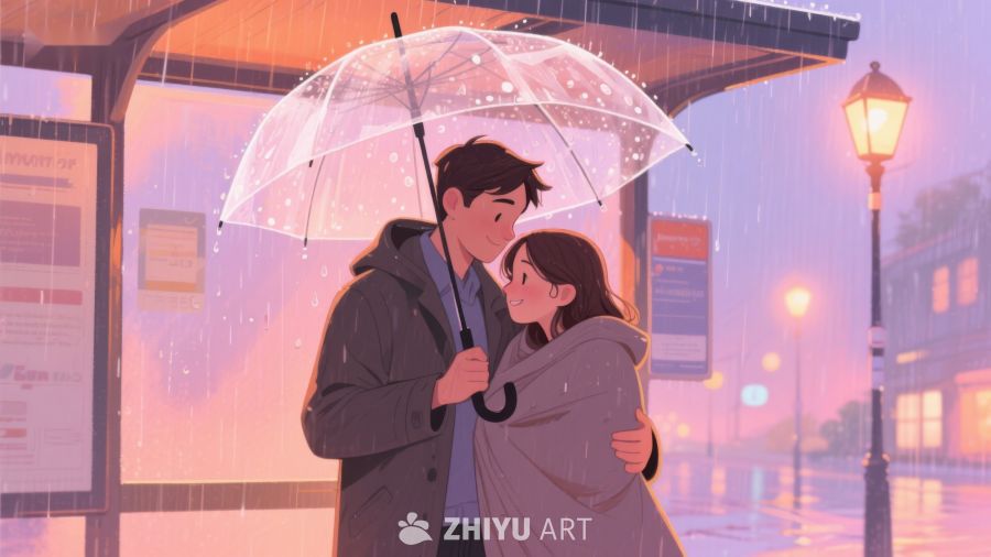 雨中伞下温馨相拥 663