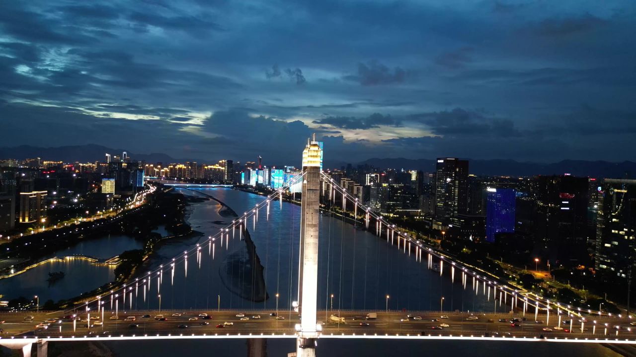 航拍福建福州鼓山大桥夜景
