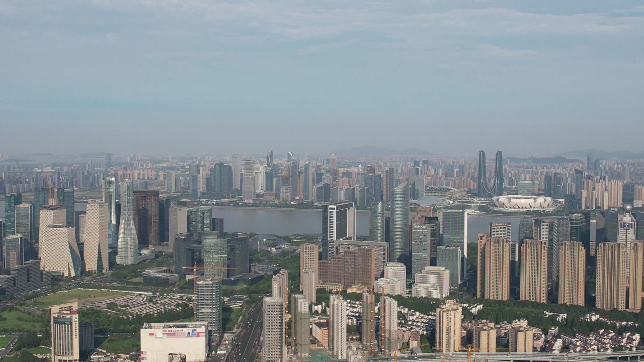 浙江杭州城市风光航拍 