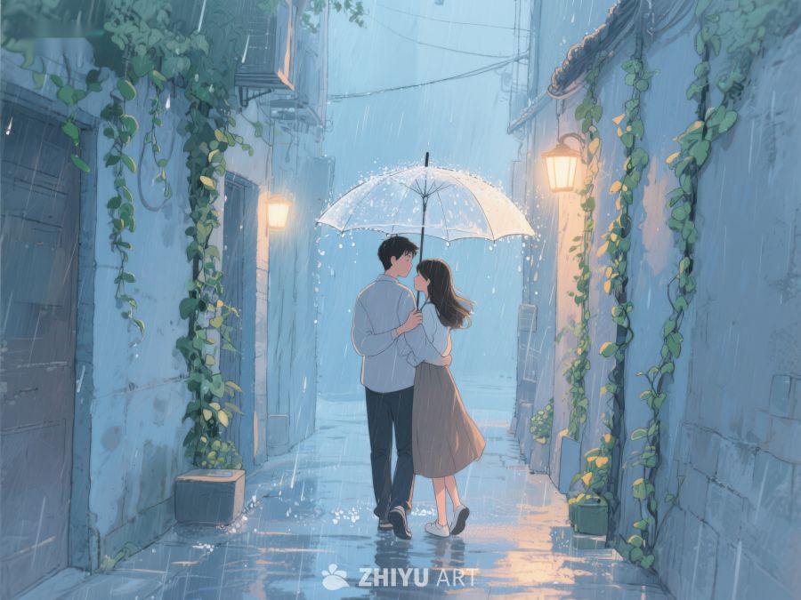 雨巷情侣温馨漫步 1118