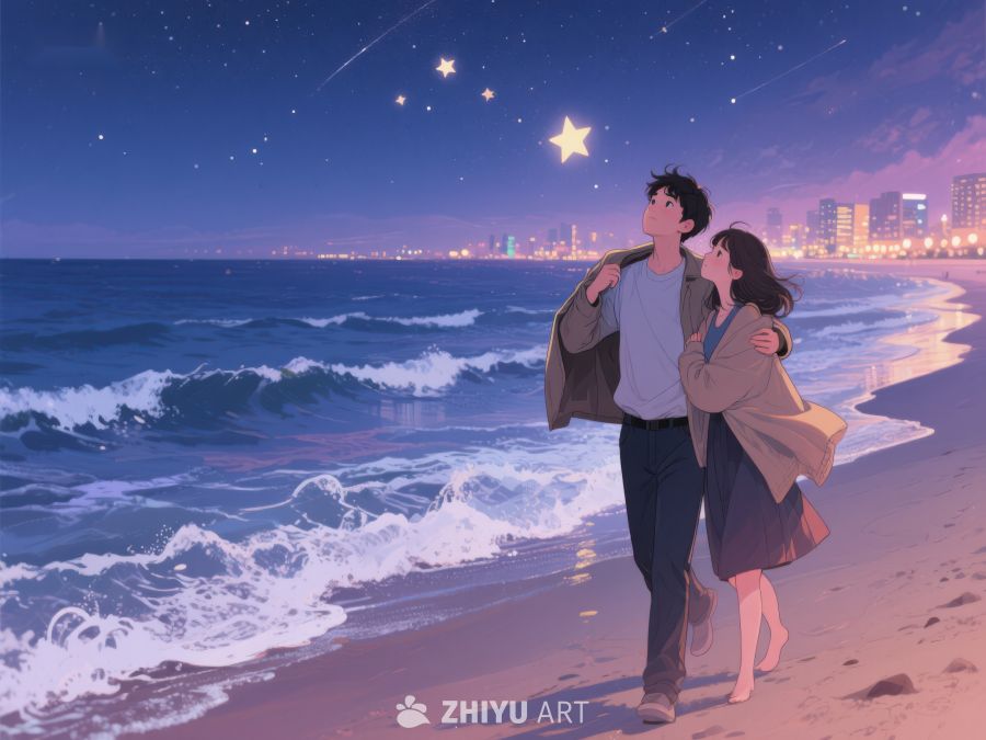 夜海边的浪漫拥抱 922