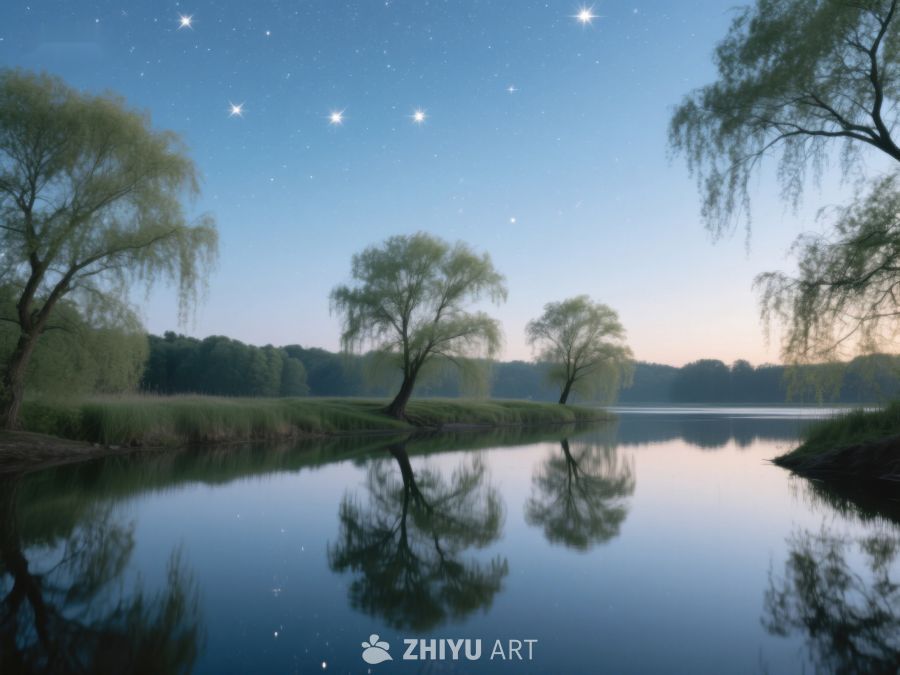 湖畔夜景，星光与树影相映 24