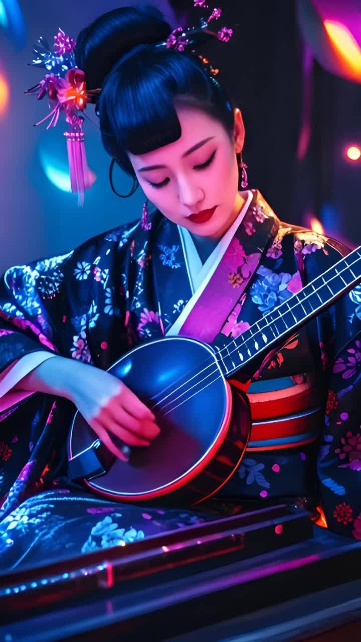 一位身穿传统和服的女性，头发梳成精致的发髻，上面装