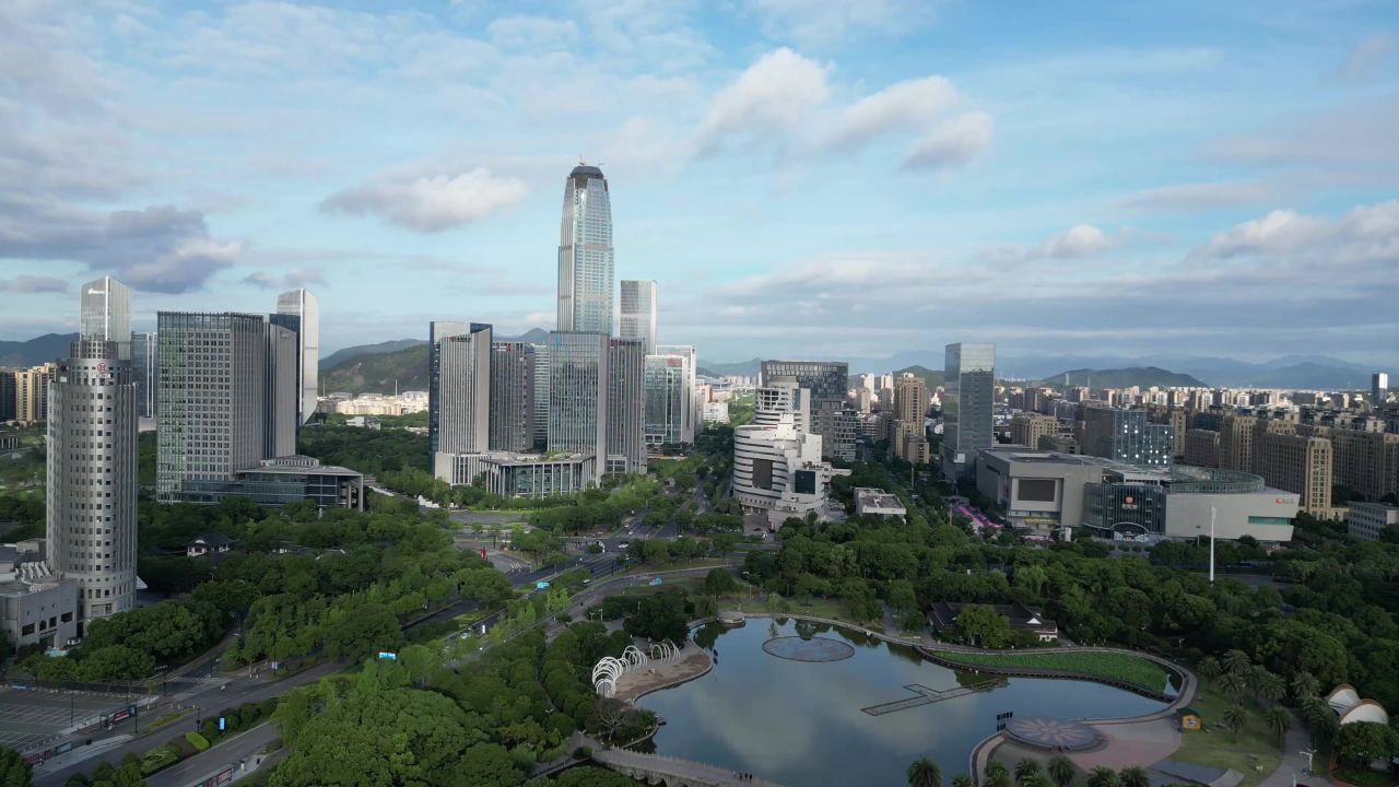 航拍浙江台州城市建设台州风光 