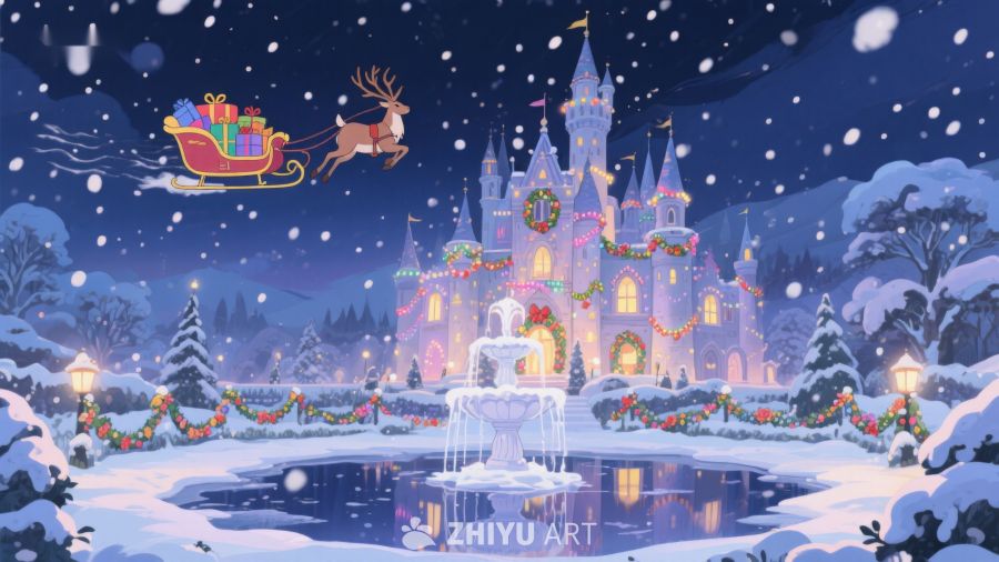 圣诞夜城堡与雪橇 201