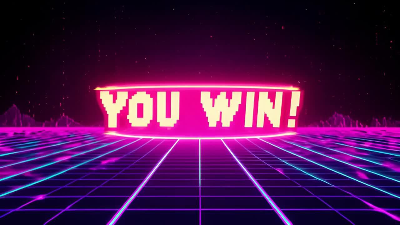 像素艺术风格的You win！字样位于画面中心，背