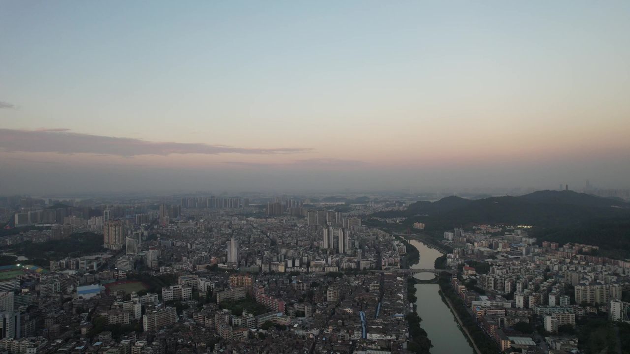 广东江门日落晚霞夜幕降临航拍