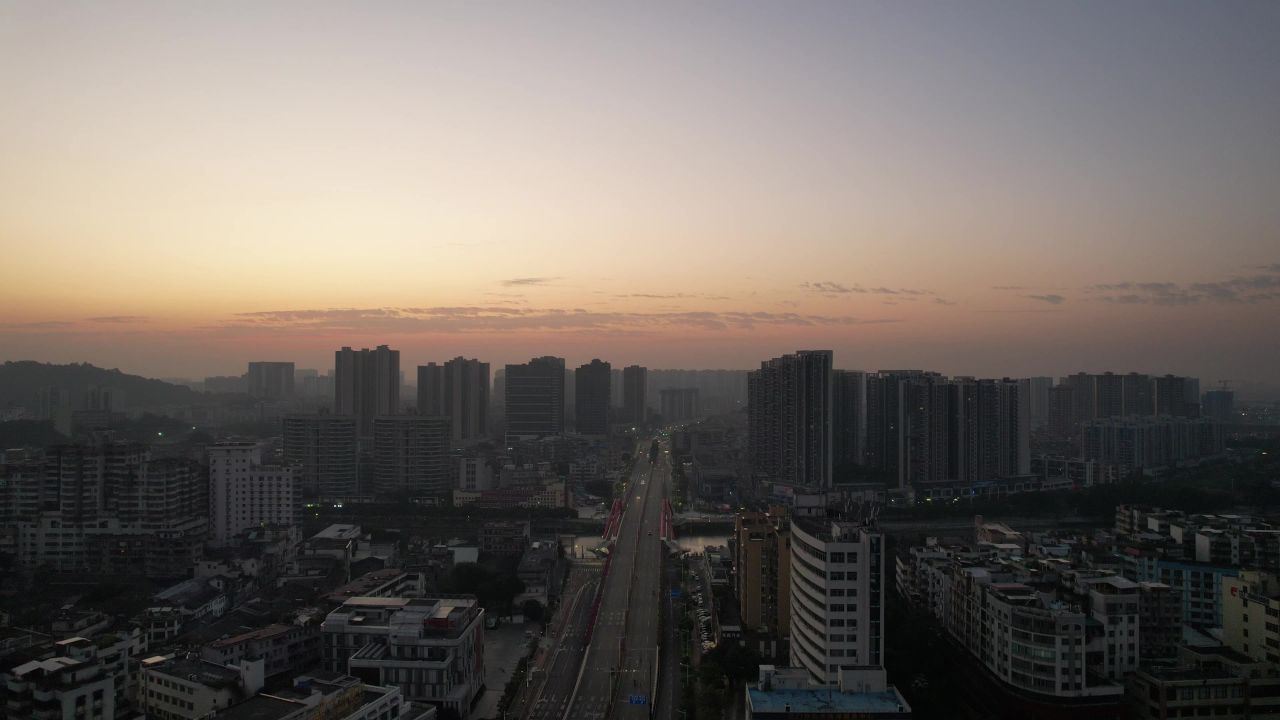 广东江门城市日出彩霞航拍