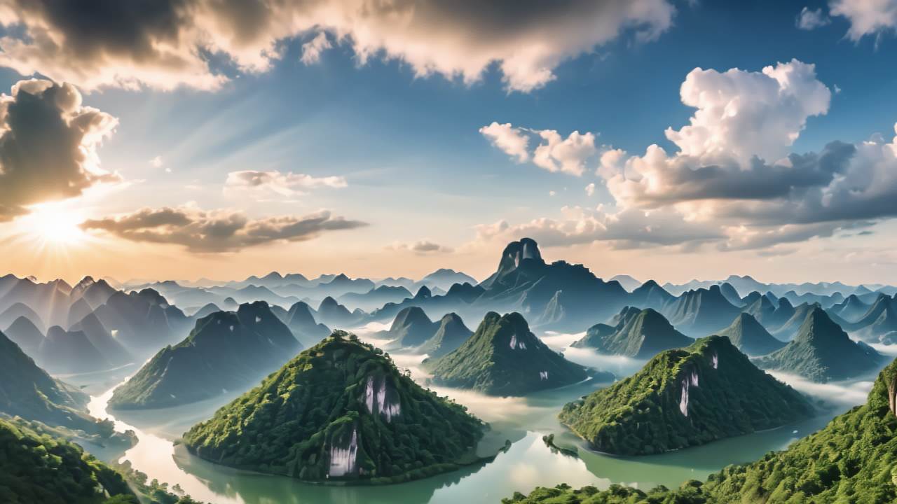 航拍福建武夷山九曲溪日出日落云海延时 9