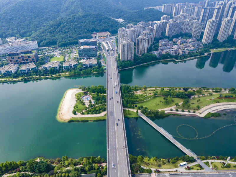 湖南长沙梅溪湖文化艺术中心节庆岛航拍摄影图