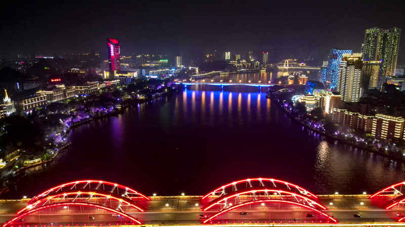 航拍广西柳州文惠桥夜景  