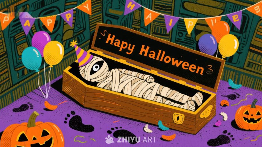 万圣节木乃伊庆祝场景