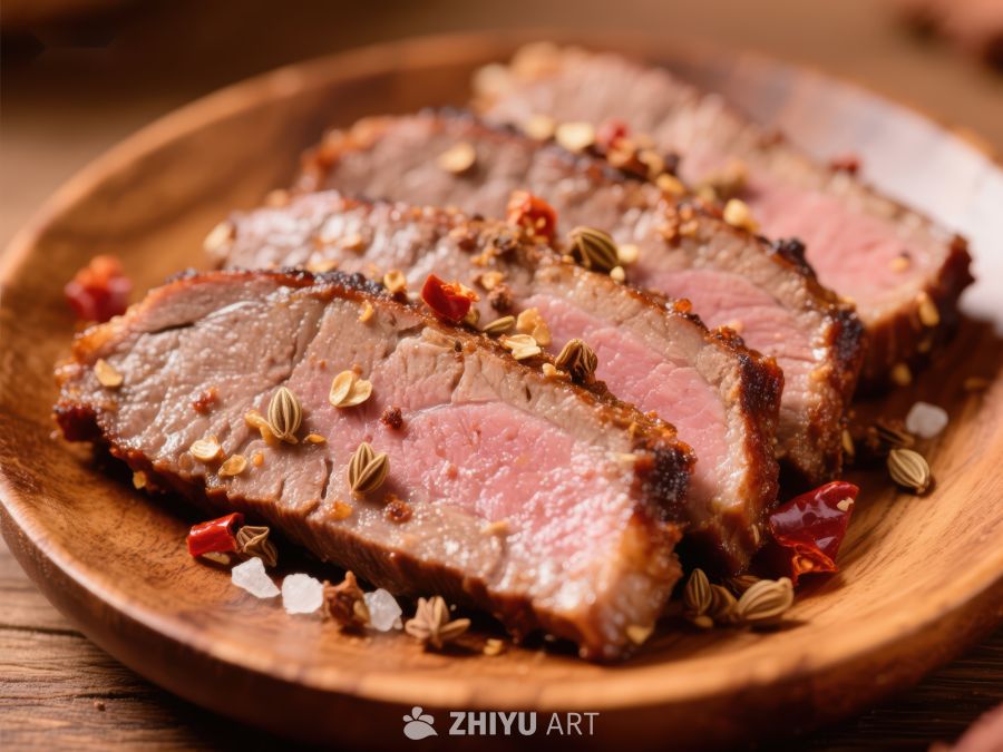 香料点缀的切片牛肉
