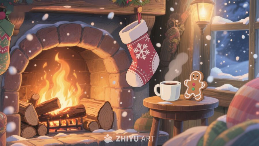 温馨壁炉旁的节日夜晚 214