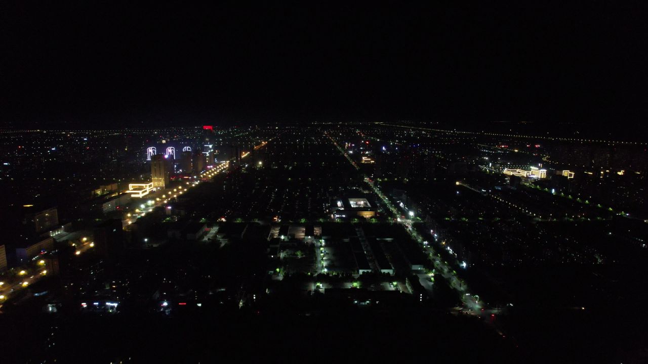 山东东营城市夜景灯光航拍 
