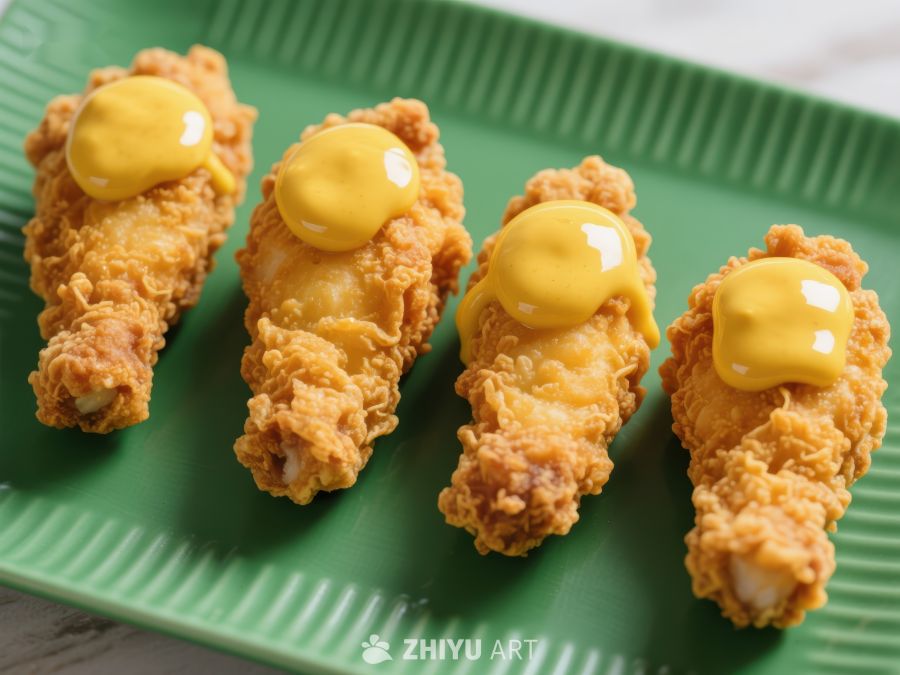 炸鸡腿配黄色酱料