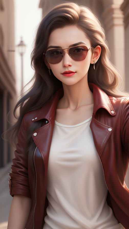 红色皮衣大美女
