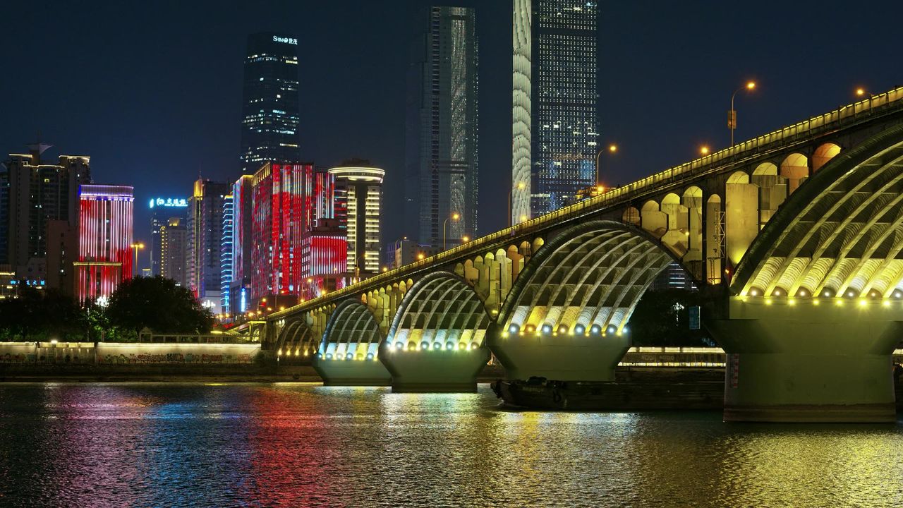 湖南长沙橘子洲大桥城市夜景实拍