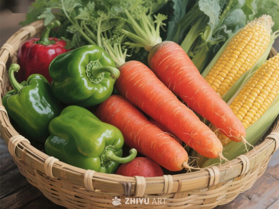 新鲜蔬菜篮：胡萝卜、甜椒与玉米 648