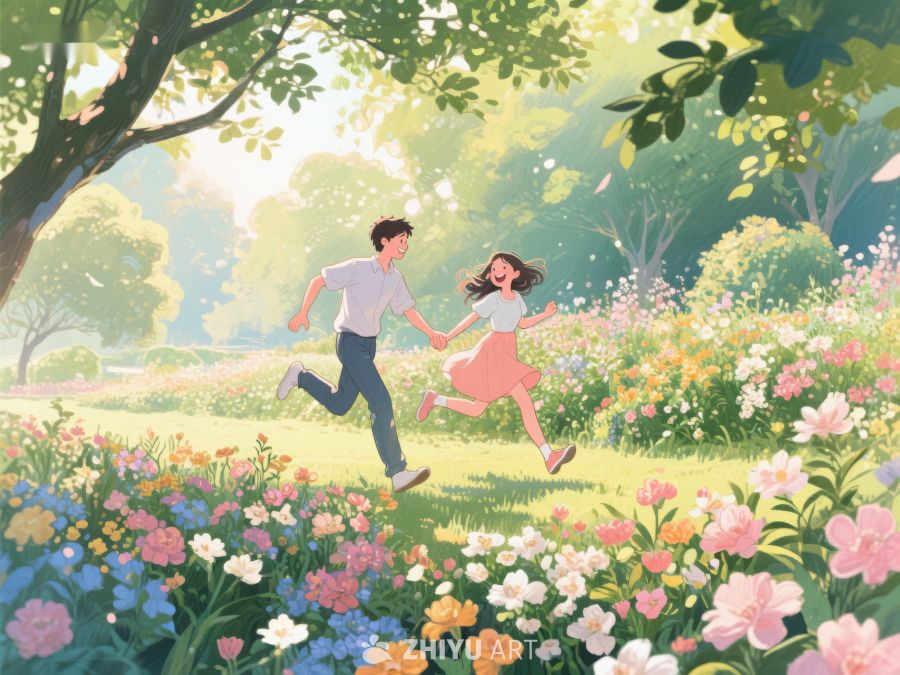 花海中奔跑的男女 339
