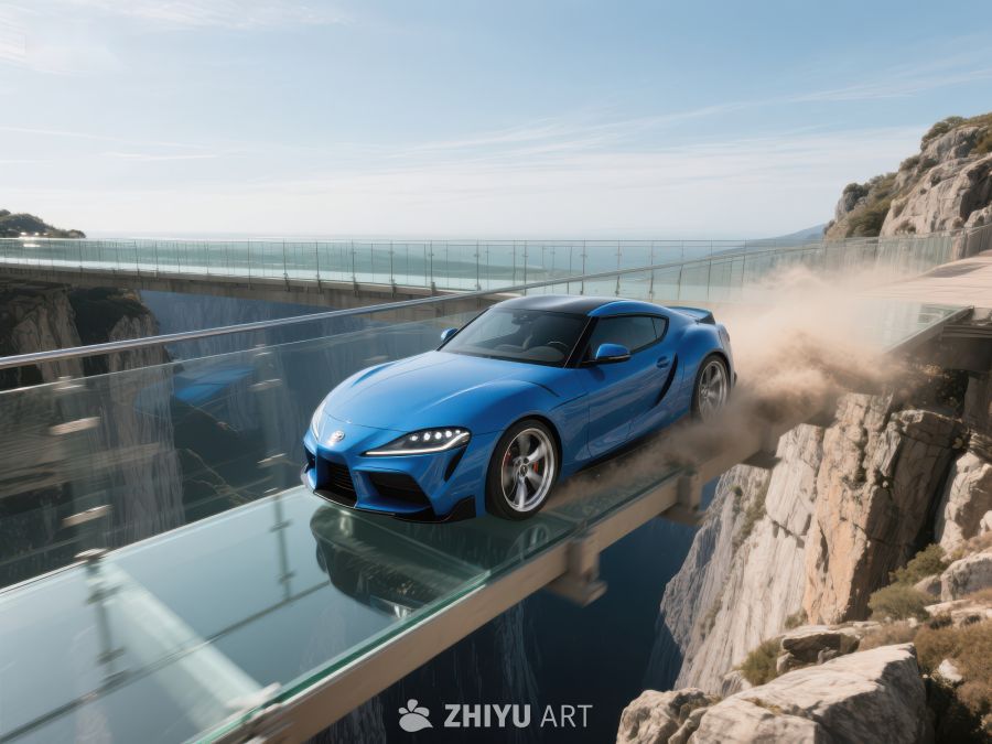 蓝色跑车在玻璃桥上疾驰 206