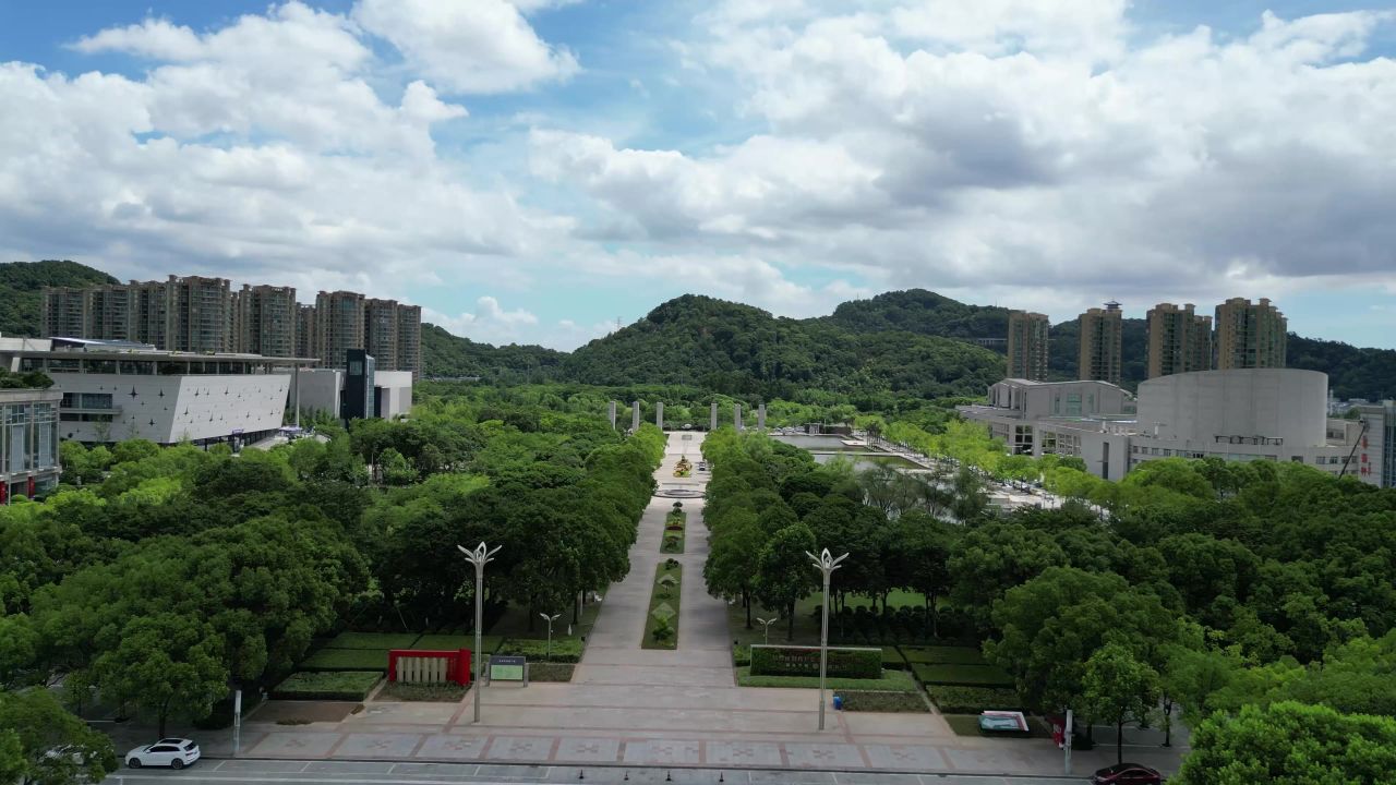  航拍台州城市风光地标建筑