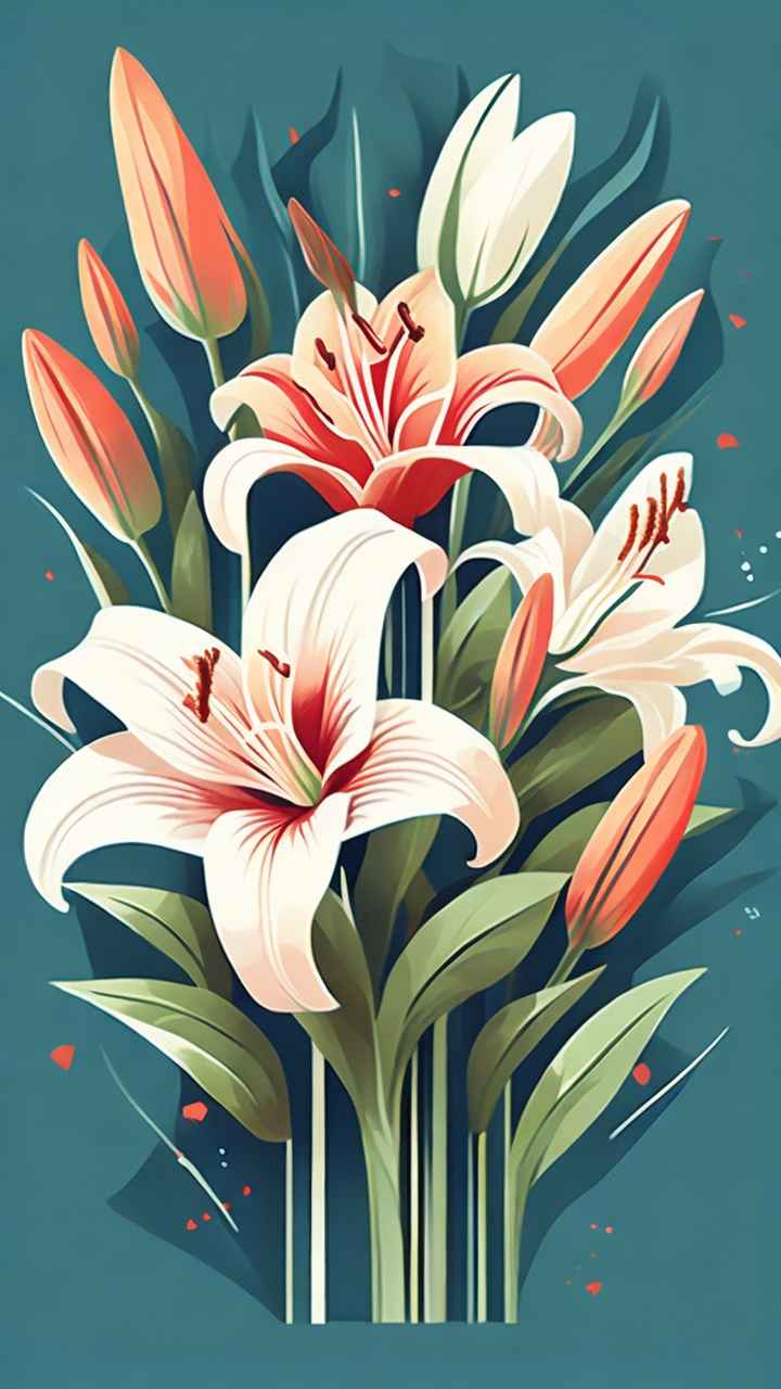 百合捧花插画平涂 17