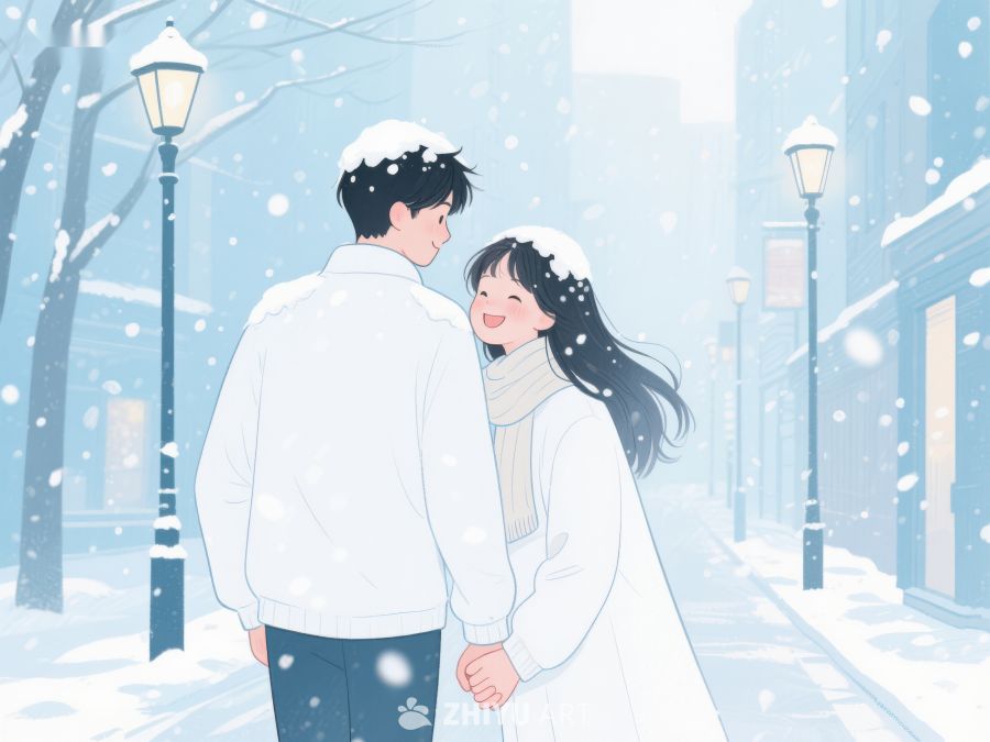 雪中漫步的情侣 907