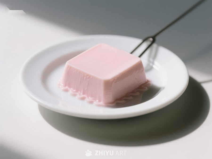 粉色果冻置于白色碟中