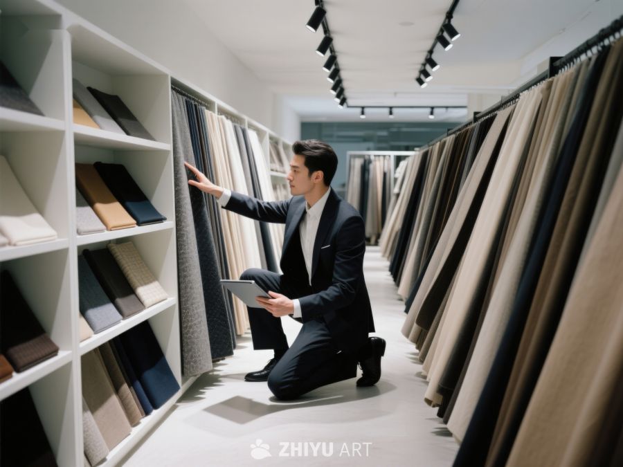 男子在面料店挑选布料 271