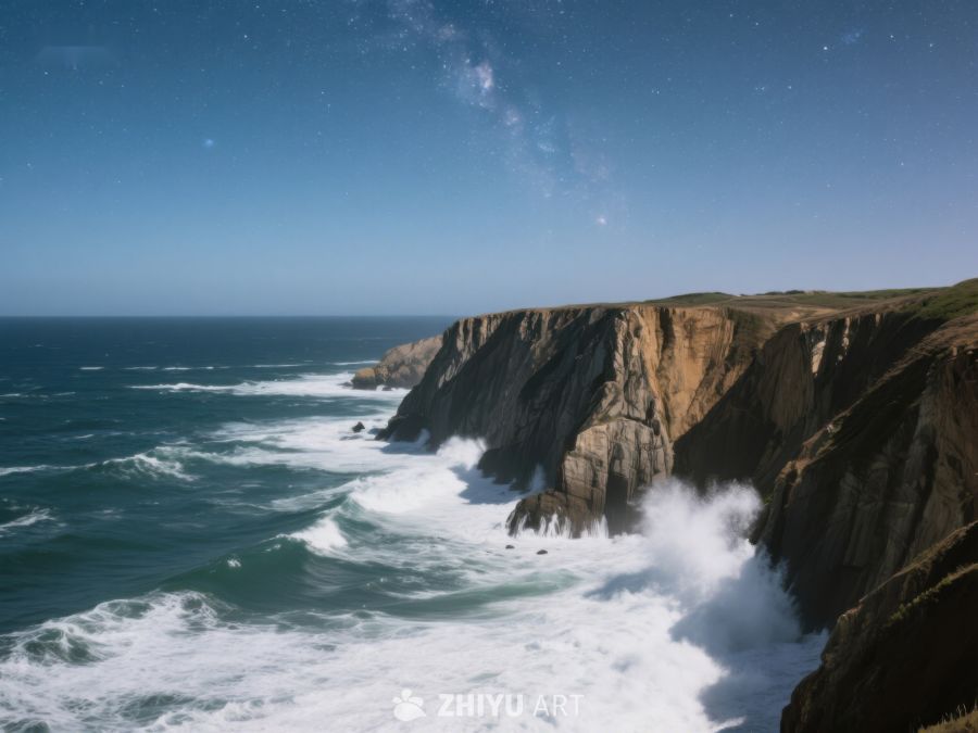 海浪拍打悬崖，夜空繁星点点 25