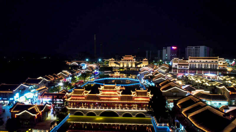 广西崇左太平古城夜景航拍  