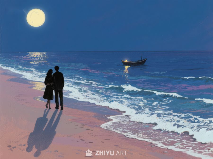 月下海滩，两人相伴 1201