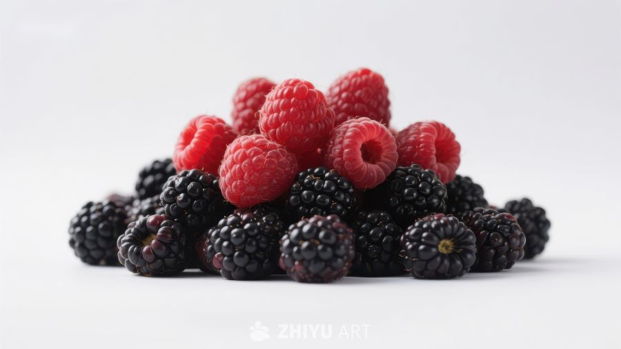 新鲜黑莓与覆盆子堆叠