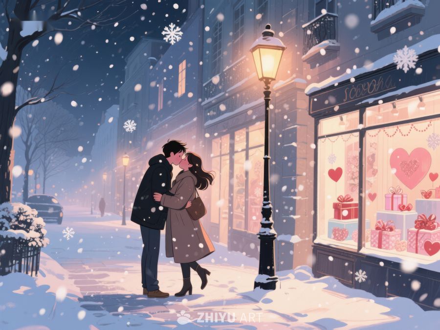 雪夜街头的浪漫拥抱 974