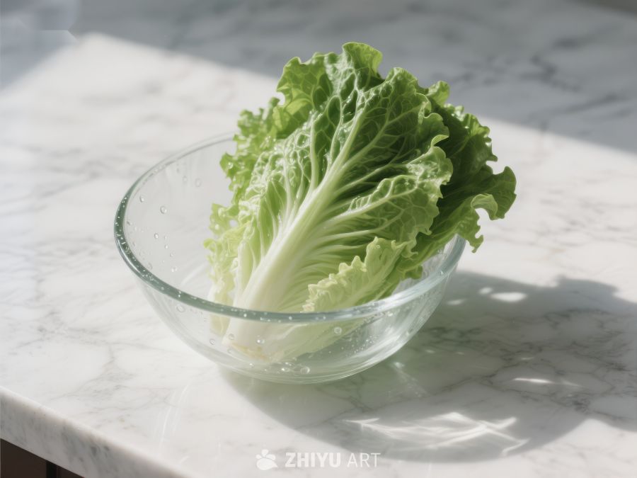 新鲜生菜置于透明碗中 615