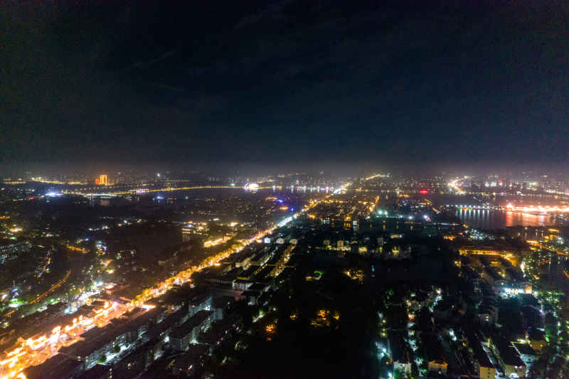 山东聊城城市夜景灯光航拍摄影图