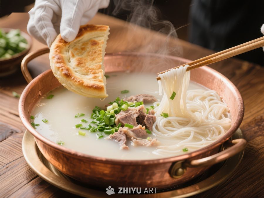 热气腾腾的面条配饼，美味诱人 584