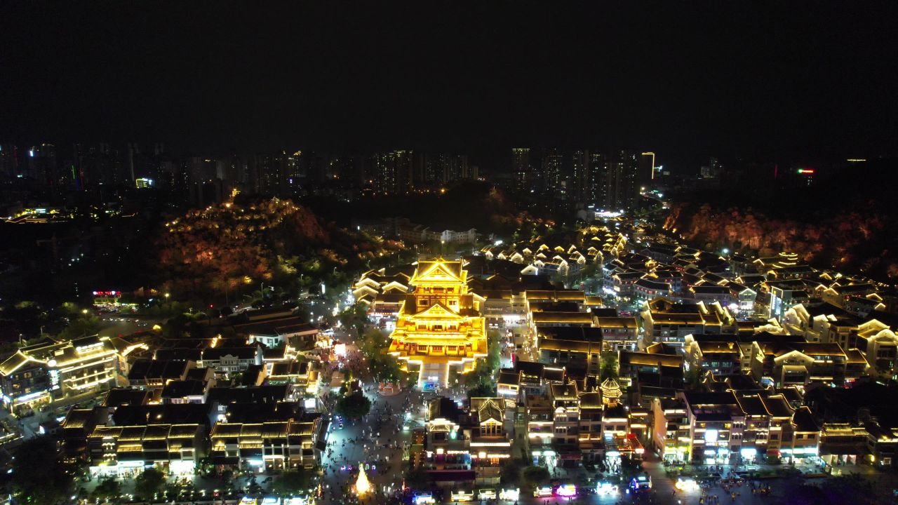 柳州窑埠古镇夜景灯光航拍