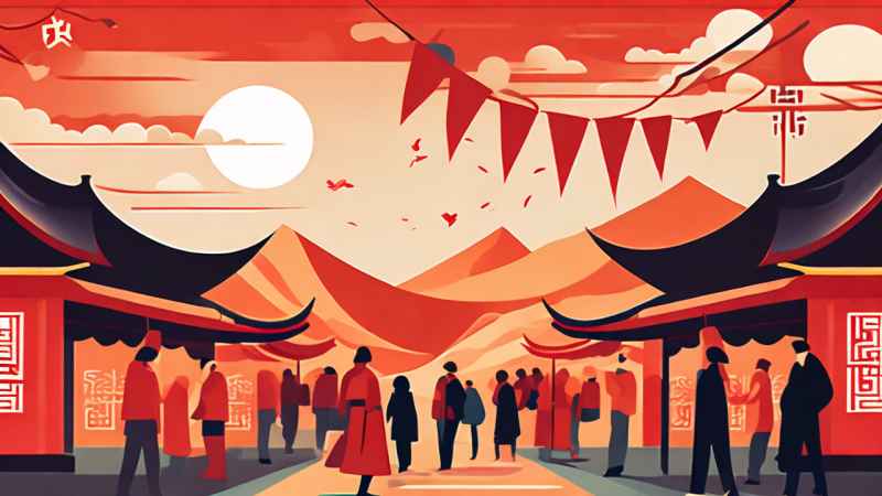 春节逛庙会插画背景 16