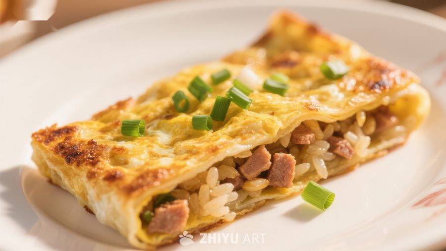 蛋包饭卷，撒上葱花的美味佳肴