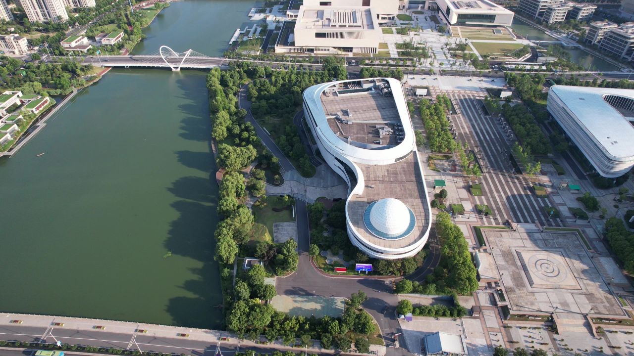 浙江绍兴城市风光航拍 