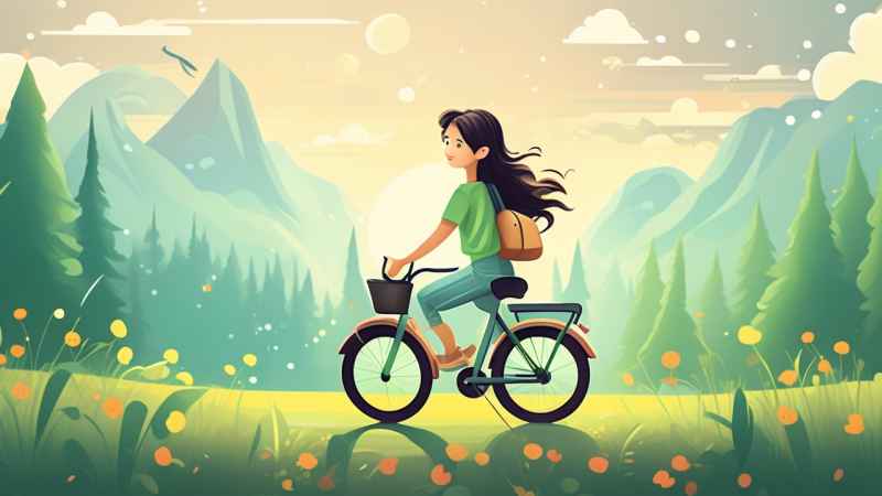 一个骑自行车的女孩在异想天开的自然风格 3