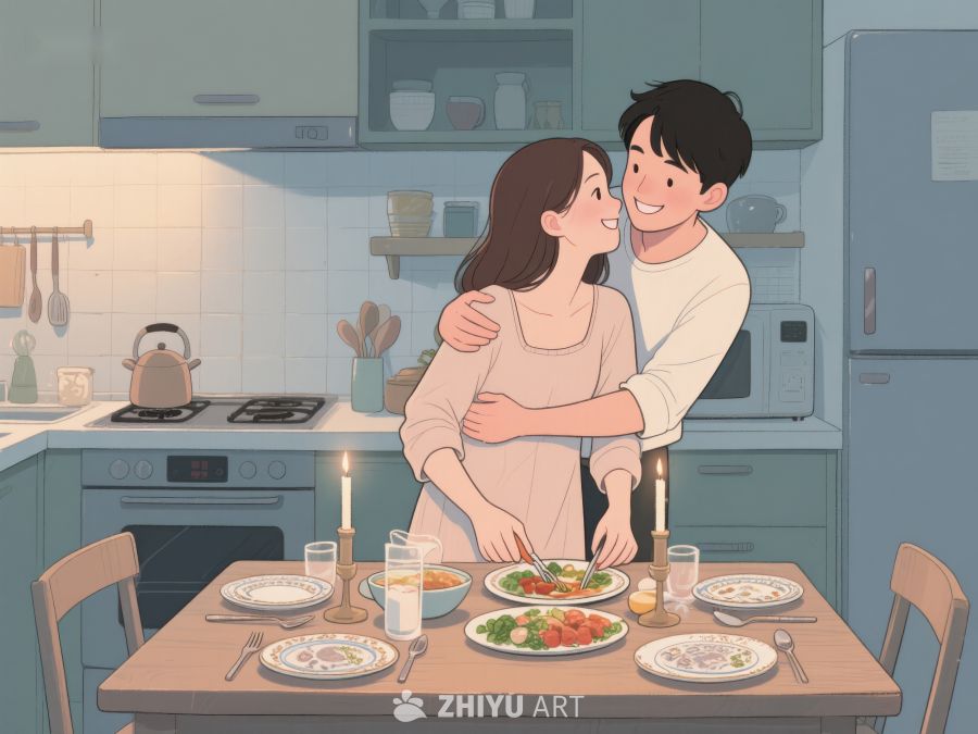 厨房温馨时刻：情侣共进晚餐 35