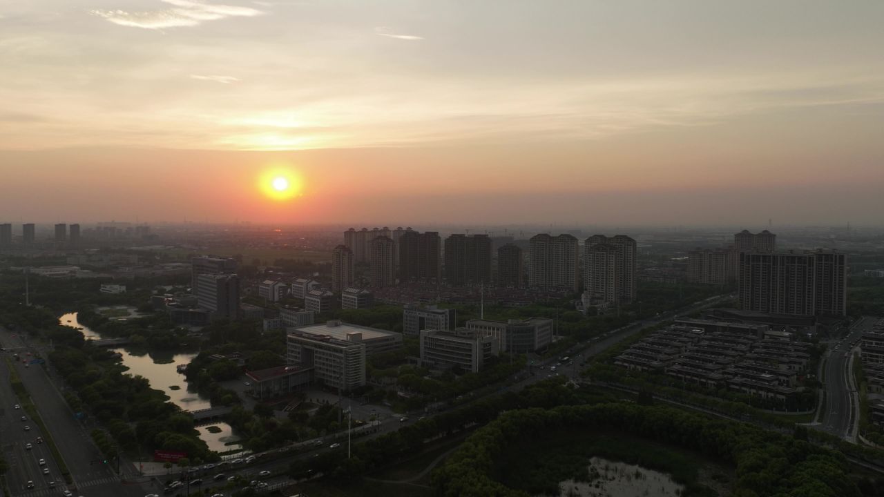 昆山迎宾路华杨路日落延时航拍