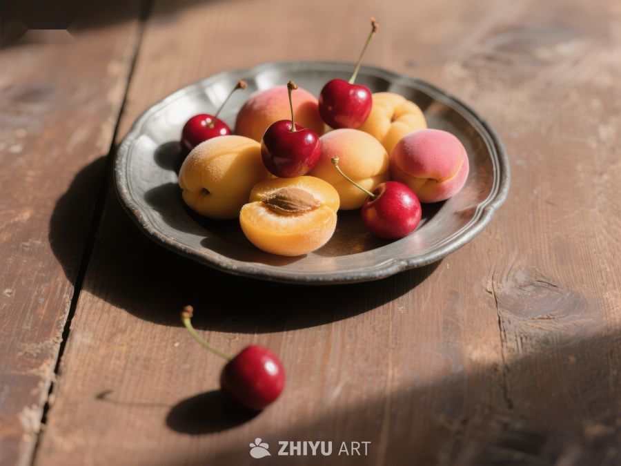 盘中樱桃与杏子静物 275